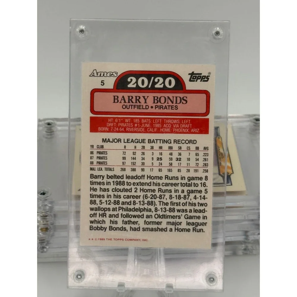 1989 Topps Ames 20/20 Club Barry Bonds 5 Pittsburgh Pirates Baseball Card